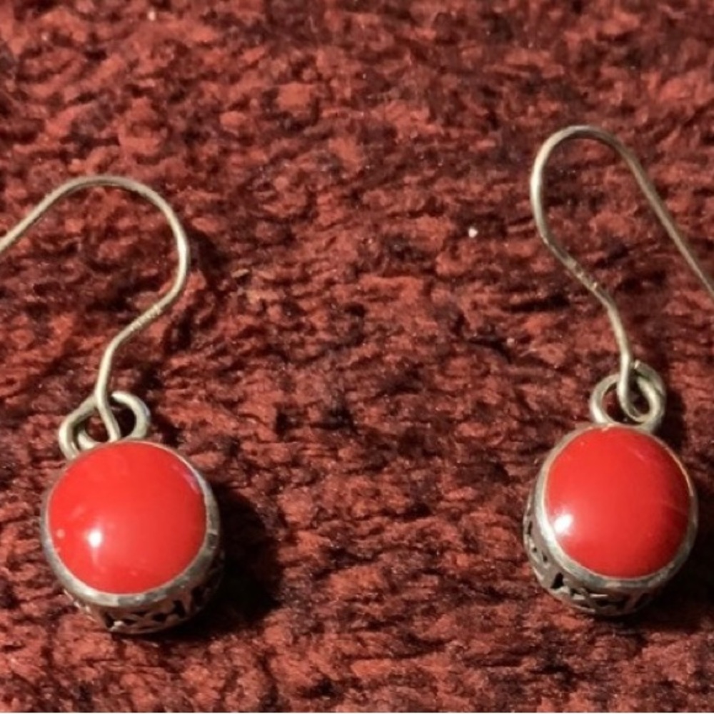Silpada Sterling Silver Red Stone Filigree Earrings .925
